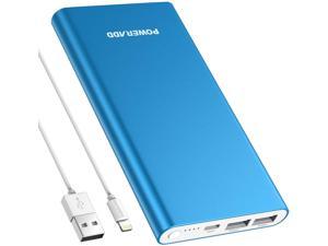 POWERADD Pilot 4GS 12000mAh Portable Charger with 8-Pin Input, Power Bank Compatible with iPhone Xs/XR/X/8/8P/7/6S/6/SE/5/4S Samsung S9/S8/S7 and More, Blue (8 Pin Cable Included)
