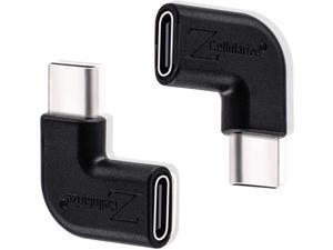 Cellularize Right Angle USB C Adapter (2 Pack Black) 3.1/10Gbps Low Profile 90 Degree Right & Left Angle USB Type C Male to Female Extension for Nintendo Switch Laptop Tablet Mobile Phone
