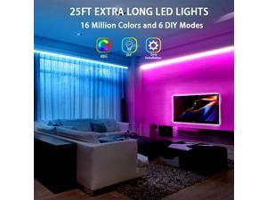 Dalattin Led Lights for Bedroom 25ft RGB 5050 Led Strip Lights Color Changing Kit with 44 Keys Remote Controller and 12V Power Supply Led Light Strips Indoor Decoration