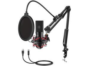 FIFINE USB Gaming Microphone Set with Flexible Arm Stand Pop Filter, Plug and Play with PC Desktop Laptop Computer, Streaming Podcast Mic Kit for Home Studio (T732