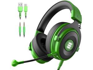EKSA E900 PS4 Gaming Headset - PC USB Headset with 7.1 Surround Sound Detachable Microphone&LED Light Gaming Headphones Compatible with PC PS4 PS5 Xbox One Computer Laptop (E900 Pro Green)