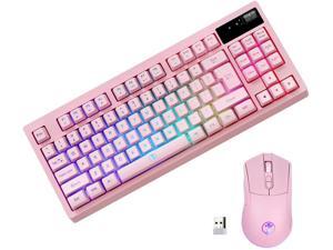ZJFKSDYX C87 Wireless Gaming Keyboard and Mouse Combo 2.4G Wireless Connection Support 10 Kinds of RGB Lighting Effects Mute Button Supports Charging (Pink.