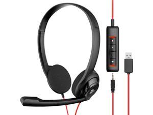 CORN USB Headset with Microphone for Laptop PC, headphones with Noise Cancelling Microphone for Computer, On-Ear Wired Office Call Center Headset for Boom Skype Webinars, In-line Control, Lightweight