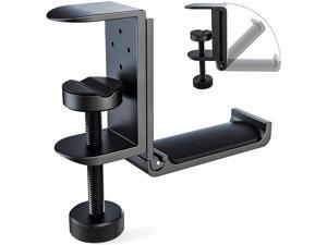 [Upgrade] Foldable Headphone Stand Hanger Holder Aluminum Headset Soundbar Stand Clamp Hook Under Desk Space Save Mount Fold Upward Not in Use, Universal Fit Gaming PC Accessories, Black