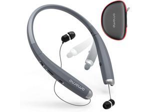 Foldable Bluetooth Headphones, AMORNO Wireless Neckband Sports Headset with Retractable Earbuds, Sweatproof Noise Cancelling Stereo Earphones with Mic (Grey)