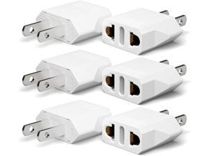 Corn European to American Outlet Plug Adapter, EU Europe to US USA Travel Adapter Plug Power Converter, EU/Asia/AU/Italy to U.S Canada Outlets Wall Plug Adapters Type A (6-Pack, White)