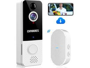 Wireless Video Doorbell Camera 1080p HD, CHWARES WiFi Camera with Chime, Motion Detector, Night Vision, 2-Way Audio, Battery Powered, Free Cloud Storage, No Monthly Fee