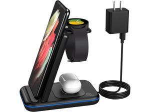 Wireless Charger for Samsung HOLYJOY 3 in 1 QiCertificate Fast Charging StationDock Compatible with Samsung Galaxy S21S20Note 20Note 10 Galaxy Watch 543Active 21LTE BudsLive Black