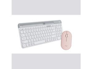 Logitech K580keyboard +PEBBLE Bluetooth Mouse, Ergonomic Design,Cool Exterior 2.4Ghz and Bluetooth Dual-mode Connectivity Wireless White Keyboard And Pink Mouse Combo For Office And Game