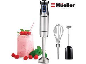Mueller Austria Ultra-Stick 500 Watt 9-Speed Immersion Multi-Purpose Hand Blender Heavy Duty Copper Motor Brushed Stainless Steel Finish With Whisk, Milk Frother Attachments, Silver