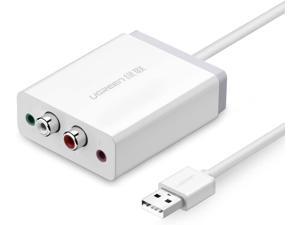 UGREEN USB External Stereo Sound Card Audio Adapter with 3.5mm Aux and 2RCA Converter for Speaker, Headphone and Microphone, Earphone, Headset, Plug and Play on Windows, Mac, Linux and PS4, 3ft Cable