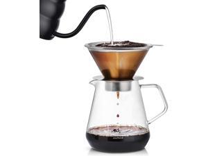 Soulhand Pour-Over Coffee Brewer Pour Over Coffee Dripper 8 Cups Coffee Maker with Separable Paperless Coffee Filter with Glass -Bouns Coffee Scoop and Brush Large Capacity Brewer 28oz Soulhand Pour-Over Coffee Brewer Pour Over Coffee Dripper 8 Cups Coffee Maker with Separable Paperless Coffee Filter with Glass -Bouns Coffee Scoop and Brush Large Capacity Brewer 28oz