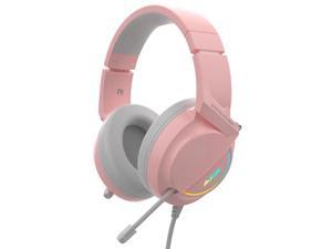 Ajazz AX365 Virtual 7.1 Surround Gaming Headset Retractable Microphone Soft Ear Cups 50mm Drivers -Pink