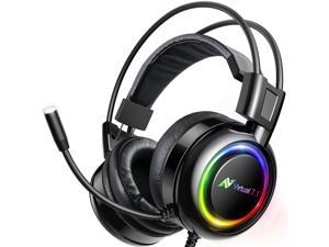 ABKONCORE B780 Gaming Headset with Dynamic Sensory, PS4 Headset with 7.1 Surround Sound, Bass Vibration. USB Headset with Air Permeable Earmuffs, Noise Canceling Mic, RGB Light for PC, Laptop, Mac