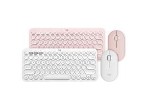 Logitech K380 920-007559 White  Bluetooth Wireless Mini Keyboard and PEBBLE Bluetooth Mouse Thin&Light 1000DPI High Precision Optical Tracking Unifying Mouse Combo-White