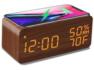 Goot spoor solo Wooden Digital Alarm Clock with Wireless Charging, 3 Alarms LED Display,  Sound Control and Snooze Dual for Bedroom, Bedside, Desk, Office, Brown -  Newegg.com