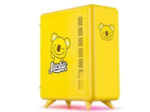 CORN Cute Lucky Koala M-ATX/iTX Yellow Gaming Computer Case with Buttom RGB Strip PC Case Support 240 Liquid Cooler