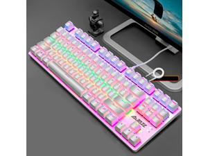 AJAZZ AK40 Mechanical Gaming Keyboard with Rainbow and Black Switches, 87-Key Wired Keyboard with Anti-Ghosting & Gaming Software for PC and Mac,White