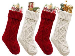 White and Red Christmas Stockings (Pack of 4) - Colored Stockings for Christmas Decor - Knitted Christmas Stockings for Family Holiday Xmas Party Decor - Christmas Ornaments