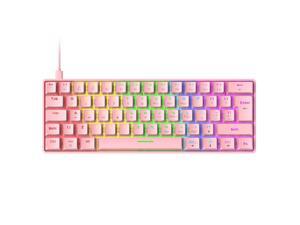 CORN T60 62 Keys Mini Gaming Keyboard with Mutil-color Wired Type-C Mechanical Gaming Keyboard For Office And Game, Anti-Ghosting Keys,Blue Switch-Pink