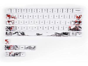 Keycaps 71 Set for Gaming Mechanical Keyboard, Custom PBT OEM Profile Key caps Japanese Style with Keycap Puller for Cherry MX 71/61 60 Percent Keyboard(Plum Blossom)