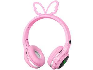 Kids Wireless Bluetooth Headphones,Cute Pikachu Over-Ear Headphones with Built-in Microphone,Wireless and Wired Headset for Phones,Tablets,PC,Laptop, for Boys Girls Toddler,Pink