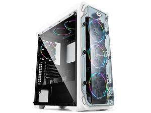 Segotep LUX Gaming Chassis Giant Screen Side View Wide-body Mid-Tower Chassis ATX Large Panel Desktop Chassis DIY Computer Host, USB Port Tempered Glass Side Panel (White)