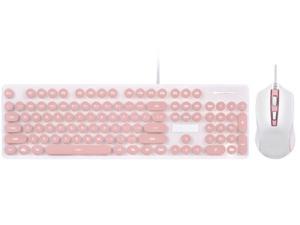 Corn N518 26 Non-conflicting Keys,  Ergonomic Design, Retro Punk Exterior USB  Wired White Backlit Keyboard And 1600DPI  Mouse Combo For Office And Game - Pink