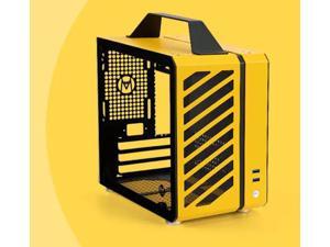 C26 Yellow Portable MINI Computer Case (Support MATX/ITX Motherboard/A4 Aluminum/Side-Opening Glass Side Through)