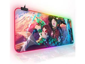 RGB Extended Large Gaming Mouse Pad Laptop Desk PadMousepad with Stitched Edge Frame  NonSlip Rubber BaseComputer Keyboard and Mice Pads Mouse Mat  354157016 inchAnime Demon Slayer