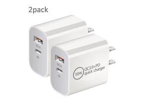 2pack QC30 Wall Charger Travel Charger Adapter Dual USB Port QCPD 20W Fast Charging Power Plug for iPhone Samsung Galaxy LG Moto Google Pixel Kindle PS HTC Vivo Oneplus