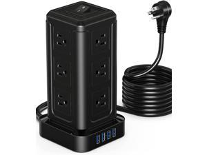Power Strip TowerPower Strip Surge Protector with 12 AC Multiple Outlets  4 USB Ports10 Ft Extension Cord Flat Plug Charging Station for Office Supplies Dorm Room EssentialsBlack