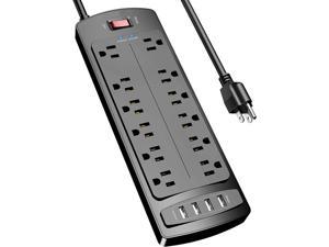 Power Strip Surge Protector with 12 Outlets and 4 USB Ports 6 Feet Extension Cord 1875W15A 2700 Joules ETL Listed Black