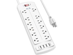 Power StripSurge Protector with 12 Outlets and 4 USB Ports 6 Feet Extension Cord 1875W15A for for Home Office Dorm Essentials 2700 Joules ETL Listed White