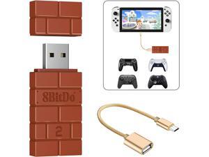8BitDo USB Wireless Controller Adapter 2 Converter Dongle for SwitchSwitch OLEDWindowsRaspberry Pifor PS5PS4PS3 ControllerXbox Series XSXbox One Bluetooth ControllerOTG Cable Brown