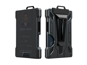 Wallet For Men - Slim Aluminum Metal Money Clip with 1 Clear window ID Badge Holder, RFID Blocking, Holds up 15 Cards with Cash Clip. Ultra-Thin Minimalist Wallet Black