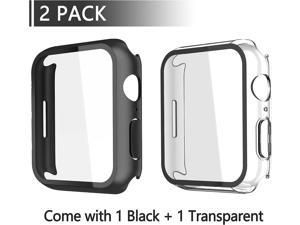 2 Pack Hard PC with Tempered Glass Screen Protector Case with Apple Watch Series 6SE Series 5 Series 4 44mm Overall Shockproof Protective Cover OnePiece Protection Design BlackTransparent