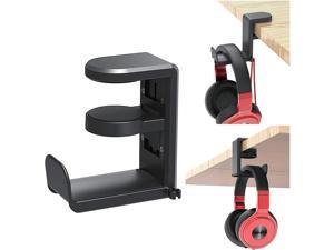 PC Gaming Headset Headphone Hook Holder Hanger Mount Headphones Stand with Adjustable  Rotating Arm Clamp Under Desk Design Universal Fit Built in Cable Clip