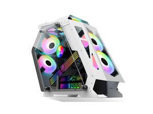 CORN Alien Irregular Opened(Not Dustproof) PC Case, Tempered Glass Gaming Desktop Computer Case, Micro ATX/Mini ITX, Support 240 Liquid Cooling and 120mm Fan*6(Not included), Unique Appearance White