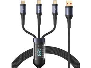 6A Multi Charging Cable 4ft 3 in 1 Braided LED Display 66W Fast Charging Cord with Type CMicro Connectors Universal Charger Adapter for Cell PhonesSamsung Galaxy and More