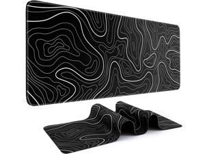 Gaming Mouse Pad Large Keyboard Pad 31.5 x 11.8in Topographic Mouse Pad Black and White Mouse Pad for Keyboard with Anti-Slip Rubber Base, Extended Desk Pad XL Keyboard Pad Mouse Mat