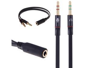 Corn Electronics 3.5mm Female to 2 Male Gold Plated Headphone Mic Audio Y Splitter Flat Cable