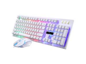 CORN Wired Multimedia Mechanical Feeling Professional Gaming Keyboard and Mouse Combo Multi-color LED Suspension Keys - White