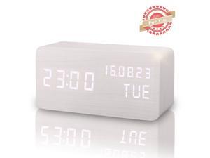 Wooden LED Digital Alarm Clock, Displays Time Date Week And Temperature, Cube Wood-shaped Sound Control Desk Alarm Clock for Kid, Home, Office, Daily Life, Heavy Sleepers (Wood)