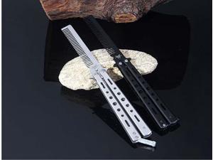 CORN Black Silver Stainless Steel Practice Butterfly In Knife Balisong Trainer Training Folding Knife Dull Tool Outdoor Camping Comb