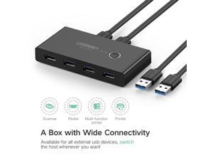 UGREEN USB 3.0 Sharing Switch Selector 4 Port 2 Computers Peripheral Switcher Adapter Hub for PC, Printer, Scanner, Mouse, Keyboard with One Button Swapping and 2 Pack USB Male Cable UGREEN USB 3.0 Sharing Switch Selector 4 Port 2 Computers Peripheral Switcher Adapter Hub for PC, Printer, Scanner, Mouse, Keyboard with One Button Swapping and 2 Pack USB Male Cable