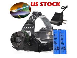 2x Battery Charger New 10000LM LED Zoomable 18650 Headlamp Head Light 