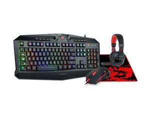 Backlit Gaming Mouse, Gaming Keyboard, Large Gaming Mouse Pad, PC Computer Gaming Headset with Microphone Combo, S101-BA Redragon RGB LED Backlit 104 Key Gaming Keyboard with Wrist Rest