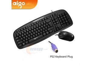 Aigo WQ9508 Ergonomic Design, Classic Black  Exterior Waterproof Wired PS2 Keyboard And USB Plug Mouse Combo For Office And Game, High Compatability -  Business Version