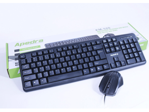 APEDRA KM-520  Ergonomic Design, Classic Exterior Waterproof USB Plug Wired Keyboard And Mouse Combo For Office And Game - Black